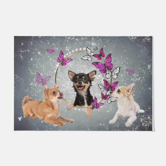 Dog Welcome Mat, Funny Butterflies Indoor Mat (Voorkant)