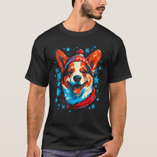 Dog Welsh Corgi Christmas Santa Hat T-shirt (Voorkant)