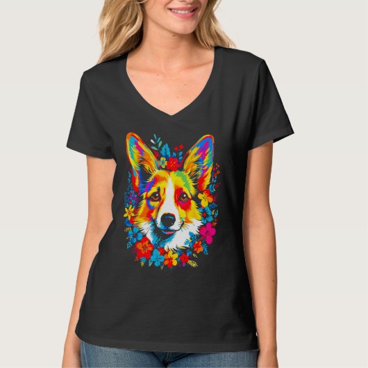 Dog Welsh Corgi Flowers Peace T-shirt (Voorkant)