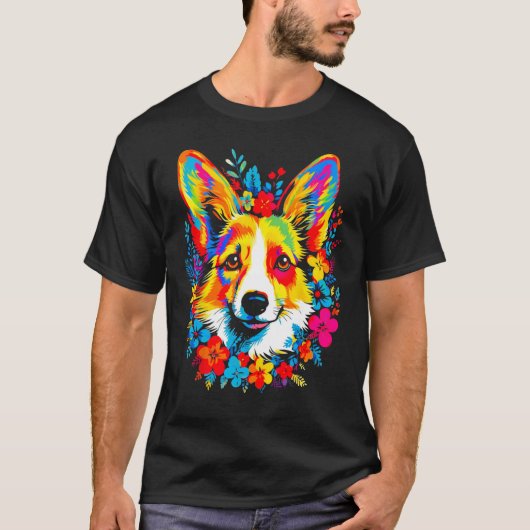 Dog Welsh Corgi Flowers Peace T-shirt (Voorkant)