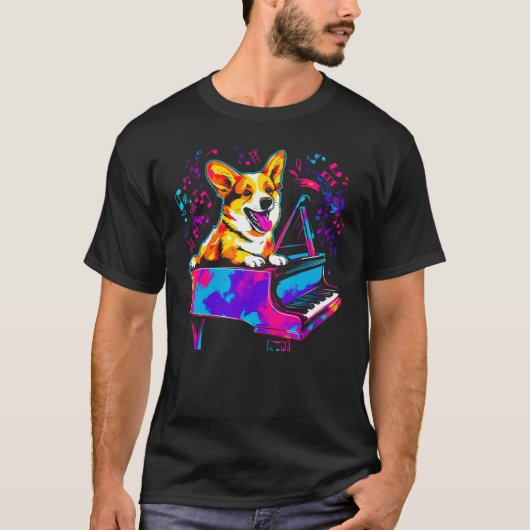 Dog Welsh Corgi Pianist T-shirt (Voorkant)