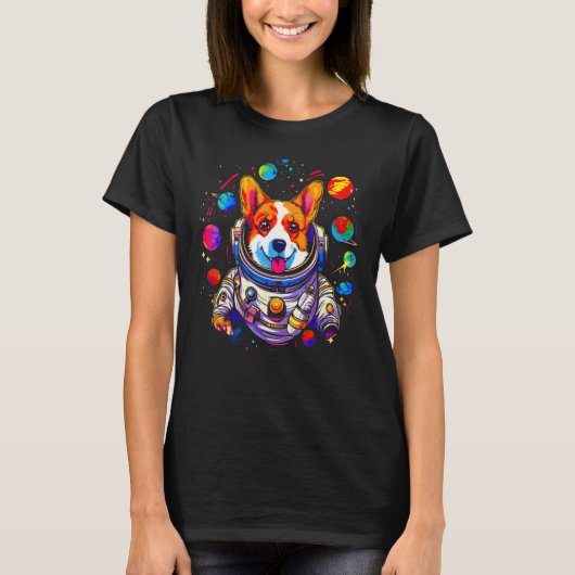 Dog Welsh Corgi Planet Space Astronaut T-shirt (Voorkant)
