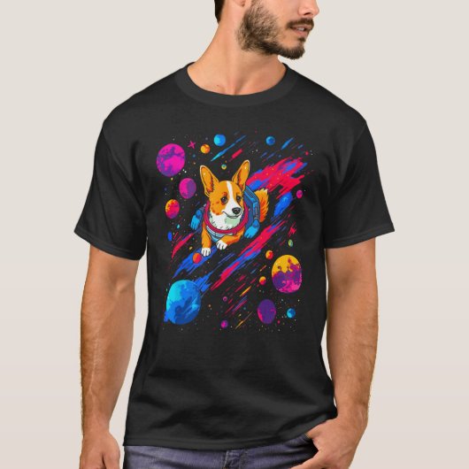 Dog Welsh Corgi Space Planet Universe T-shirt (Voorkant)