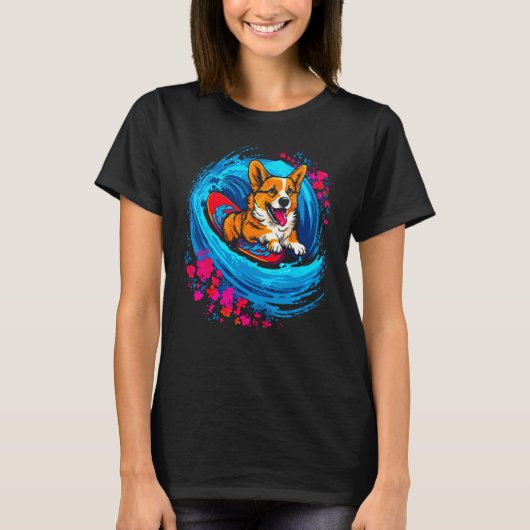 Dog Welsh Corgi Surfer T-shirt (Voorkant)