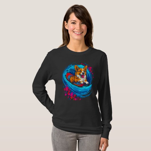 Dog Welsh Corgi Surfer T-shirt (Voorkant volledig)
