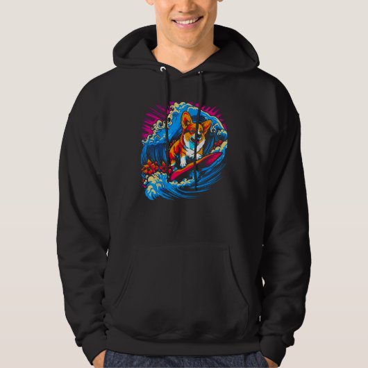 Dog Welsh Corgi Surfing Hoodie (Voorkant)