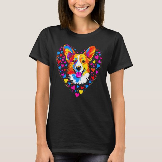 Dog Welsh Corgi Yellow Blue Red Heart T-shirt (Voorkant)