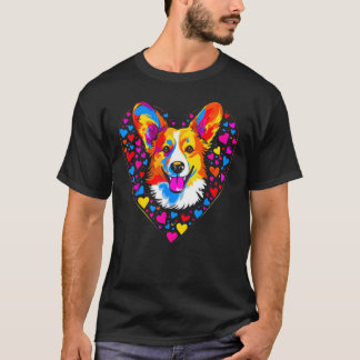 Dog Welsh Corgi Yellow Blue Red Heart T-shirt