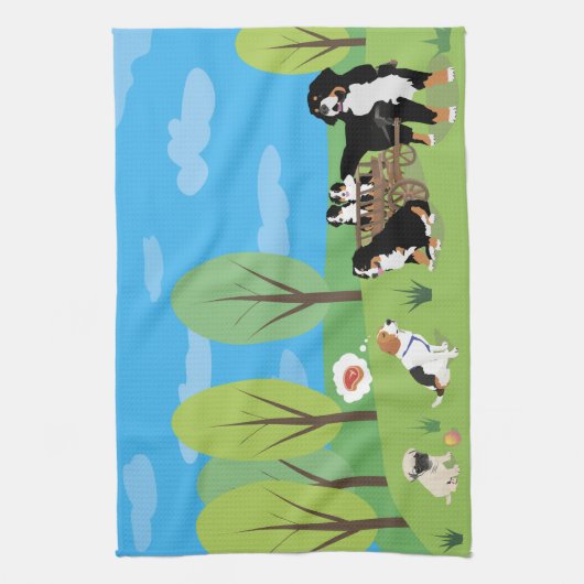 Dog Wild Party in Natuur Theedoek (Verticaal)