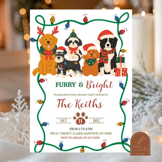 Dog Winter Holiday Party Invitation Kaart
