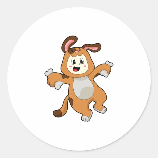 Dog with Bone as Rabbit Ronde Sticker (Voorkant)