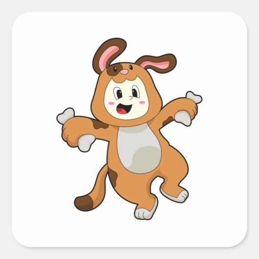 Dog with Bone as Rabbit Vierkante Sticker (Voorkant)