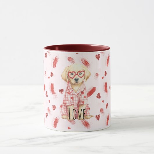 Dog with Heart Glasses Glitter Love Hearts Mok (Midden)