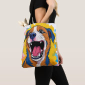 Dog with Paint Splatter Print Smiling Dog Design Tote Bag (Dichtbij)