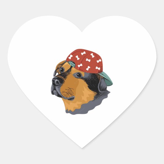 Dog with red cap hart sticker (Voorkant)