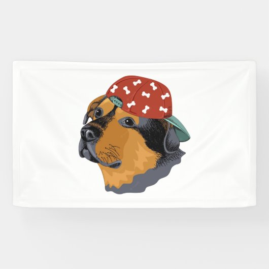 Dog with red cap spandoek (Horizontaal)