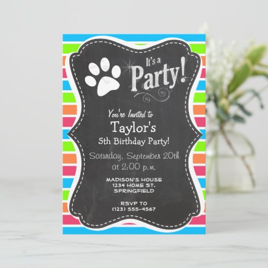 Dog, Woof; Neon Sinaasappel Roze Blauw Groene Stre Kaart (Staand voorkant)