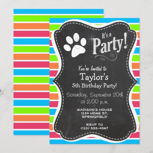 Dog, Woof; Neon Sinaasappel Roze Blauw Groene Stre Kaart (Voorkant / Achterkant)