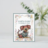 Dog Wrapped In Lights Santa PAWS is Coming to Town Feestdagenkaart (Staand voorkant)