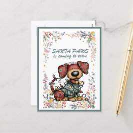 Dog Wrapped In Lights Santa PAWS is Coming to Town Feestdagenkaart