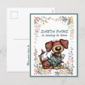Dog Wrapped In Lights Santa PAWS is Coming to Town Feestdagenkaart (Voorkant / Achterkant)