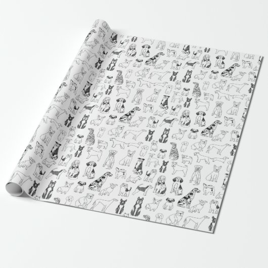 Dog Wrapping Paper - ontwerp voor zwarte en witte Cadeaupapier (Uitgerold)