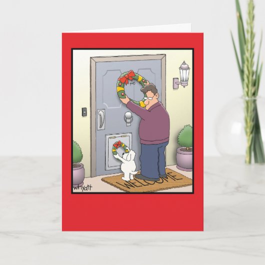 Dog Wreath Funny Christmas Card Feestdagen Kaart (Voorkant)