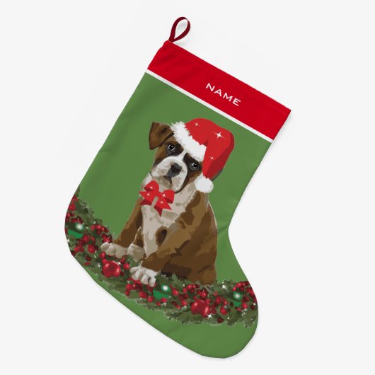 Dog Xmas Cute Boxer Santa hat kerststop Grote Kerstsok (Voorkant (Hangend))