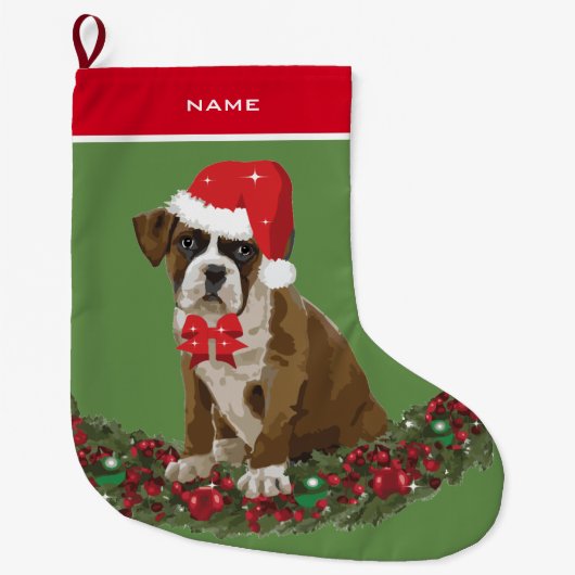 Dog Xmas Cute Boxer Santa hat kerststop Grote Kerstsok (Voorkant)