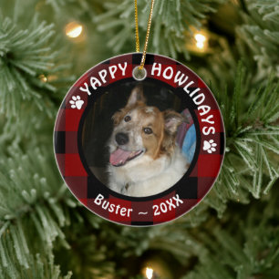 Dog YAPPY HOWLIDAYS Red Buffalo Pset Photo Keramisch Ornament