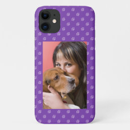 Dog & You Photo Personaliseer Puppy Dog Paw Paarse iPhone 11 Hoesje