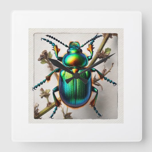 Dogbane beetle 100724IREF113 - Watercolor Vierkante Klok (Voorkant)