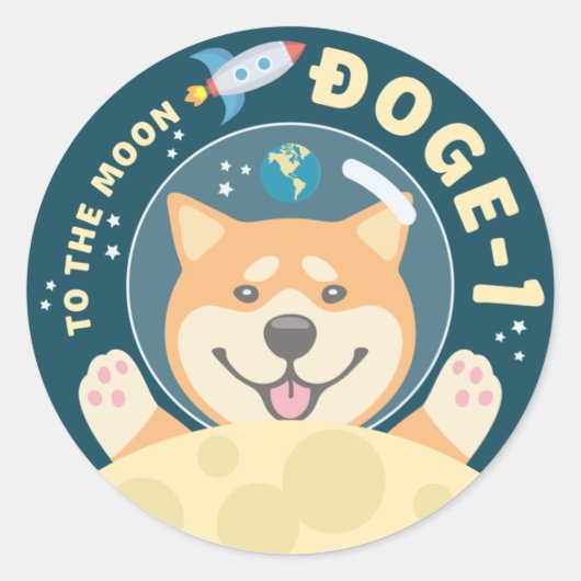 Doge 1 Moon Mission Patch Button Ronde Sticker (Voorkant)