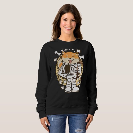 Doge Astronaut Shiba in de maan Buitenruimte A Trui (Voorkant volledig)