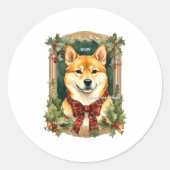Doge Christmas Swea Shiba Inu Mens Long  Ronde Sticker (Voorkant)
