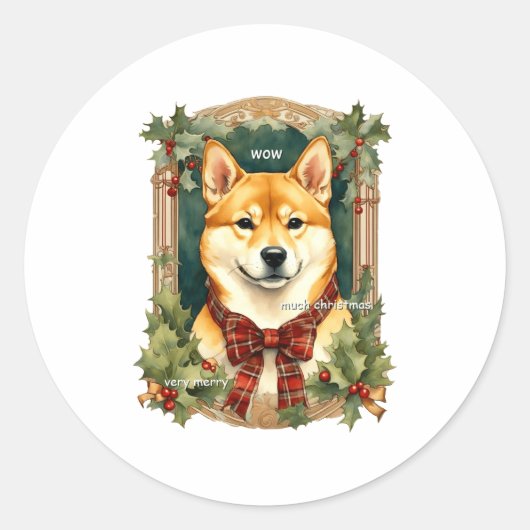 Doge Christmas Swea Shiba Inu Mens Long  Ronde Sticker (Voorkant)