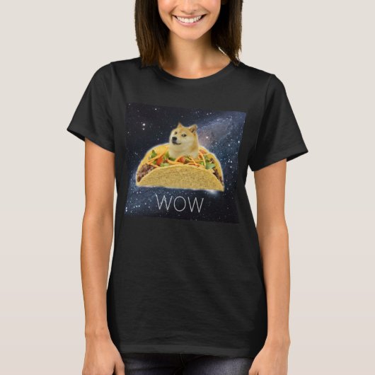 Doge WOW Tacos in ruimtememen met sterren #Dogrigh T-shirt (Voorkant)
