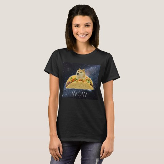 Doge WOW Tacos in ruimtememen met sterren #Dogrigh T-shirt (Voorkant volledig)
