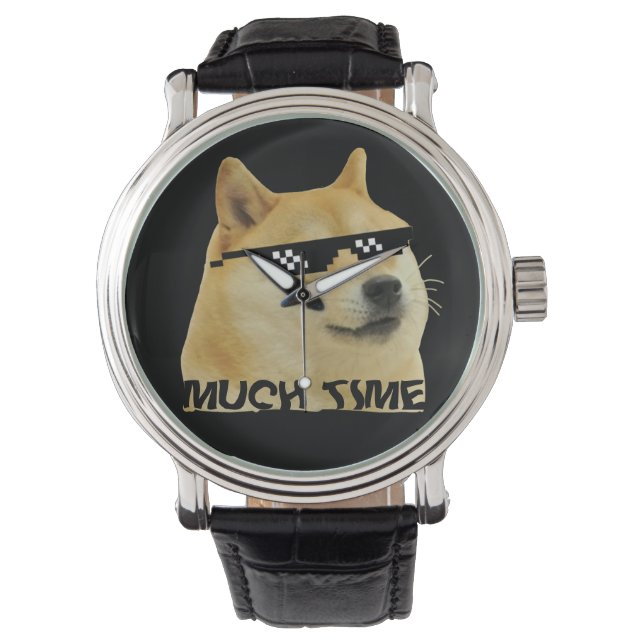 Dogecoin Much Time Doge Wow Crypto Cryptocurrency Horloge (Voorkant)