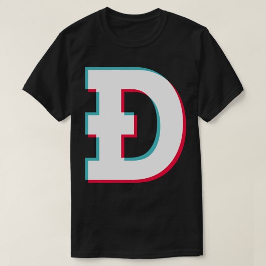 Dogecoin Social Media App blauw roze glitch modern T-shirt (Design voorkant)