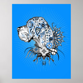 Dogge op blauw poster