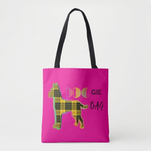 Doggie Bag Yellow Plaid Hot Pink Canvas tas (Voorkant)