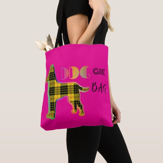 Doggie Bag Yellow Plaid Hot Pink Canvas tas (Dichtbij)