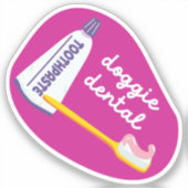 "Doggie Dental" hondenverzorging herinnering roze  Sticker (Voorkant)
