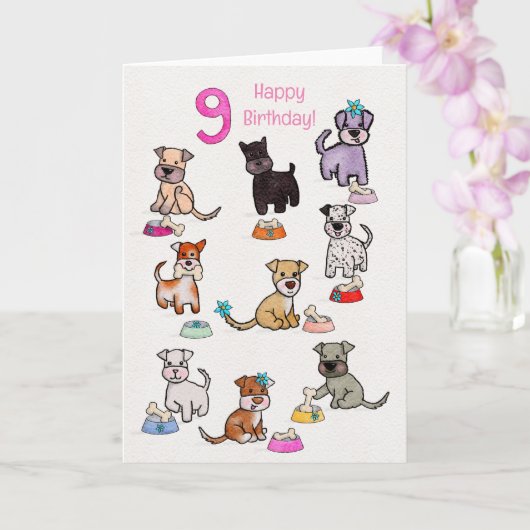 Doggie Diners Birthday negen jaar oud Kaart (Orchidee)
