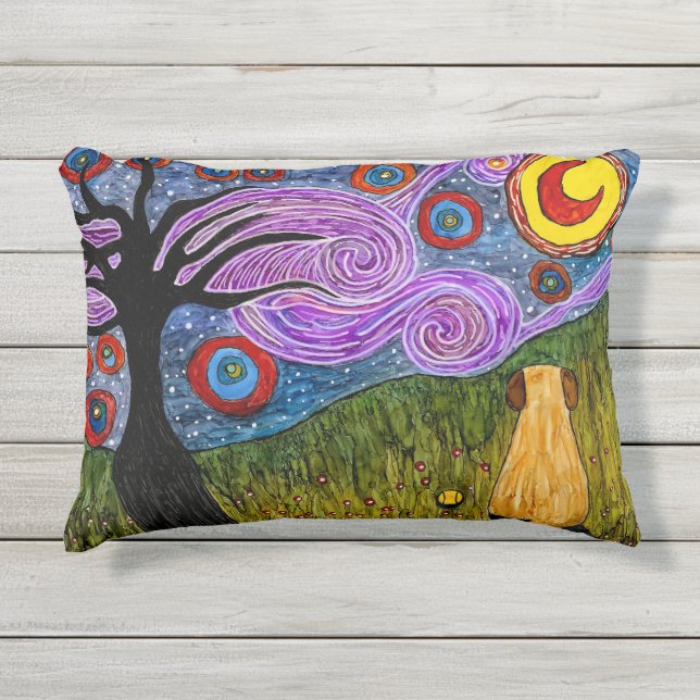 Doggie Sterrennacht Outdoor Pillow Buitenkussen (Voorkant)