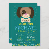 Doggy Birthday Invite (jongens) Kaart (Voorkant / Achterkant)