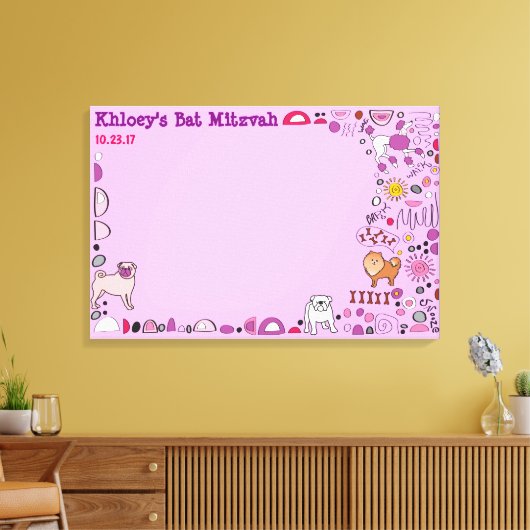 Doggy Dog Canvas Bat Mitzvah Sign-In Memory Board (Insitu (Woonkamer))