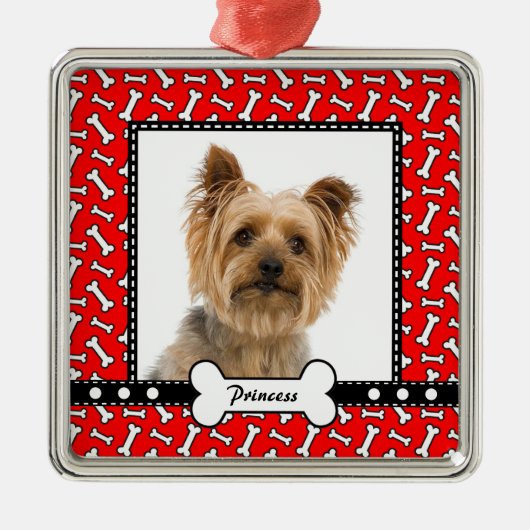 Doggy Gift - Kerstmis Bone Red Photo Template Metalen Ornament (Voorkant)