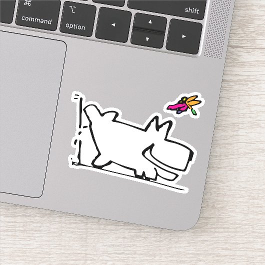 Doggy met Dragonfly geniet van P Doodle Sticker (Detail)